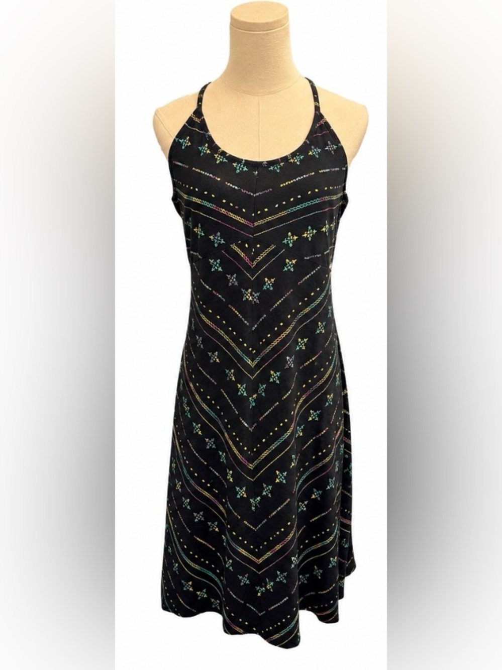 Patagonia Women’s Sleeveless Dress Shelf Bra Keyhole Back Black Print Small